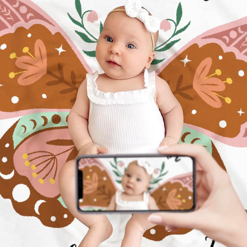 Boho Baby Blanket Butterfly Monthly Milestone Bohemian Floral Girl Photo Prop Sage Green and Pink Blanket Ideas