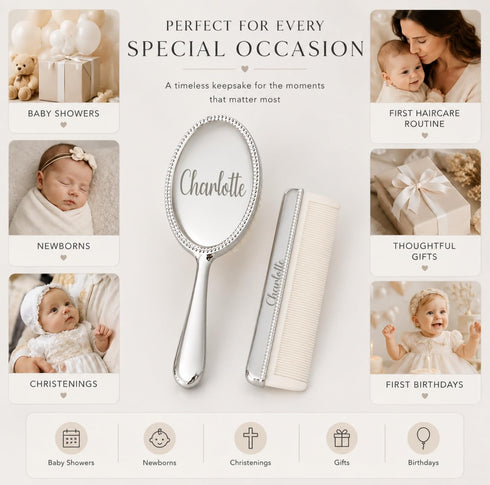 Set Luxury Personalized Silver Baby Brush Custom Baby Keepsake