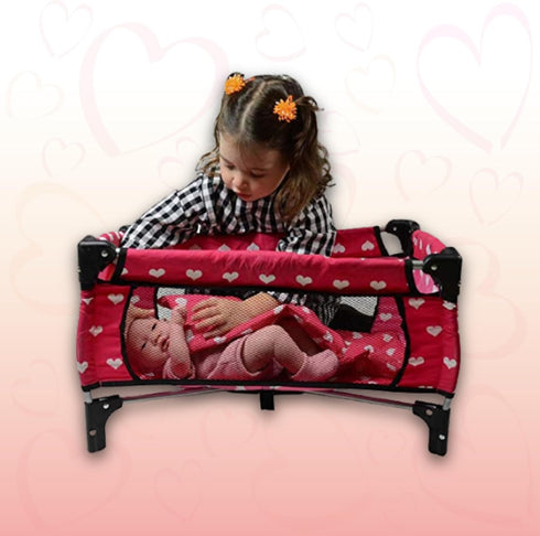 Doll Fold n' Store Pack N' Play - Doll Play Yard with Cute Hearts Design