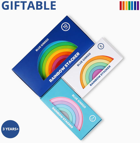 BLUE GINKGO Montessori Silicone Rainbow Stacker - 7 Layers Nesting Puzzle for Kids and Toddlers, Stacking Sensory Toys