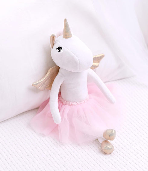 Perfectto Design Ballerina Unicorn Doll Stuffed Animal Play Set for Girls - Plush Toy Doll Set with Bag, Tutu Cloths,