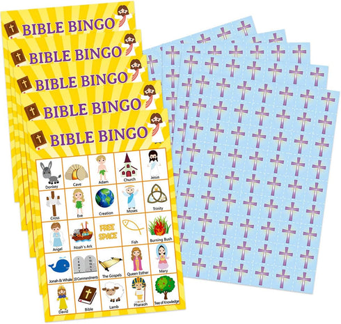 Fancy Land Bible Bingo Game for Vacation Bible School, 24 Players for Kids Christian Sunday Church