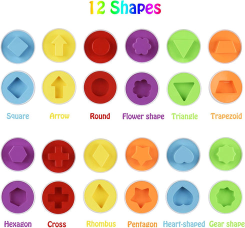 Matching Eggs Set with Beige Eggs Holder, Upgraded Toddler Egg Toys Learning Shapes and Colors Educational Puzzle Sorting Games Improve Motor Skills for Kids Easter Gift, 12 Eggs