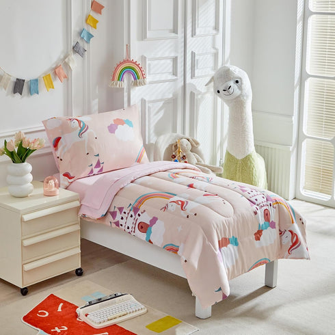 4 Set Set 1 Set 1 1 1 Pieces Toddler Bedding for Girls Light Pink Unicorn Toddler Bed - Soft Castle Rainbow Cute