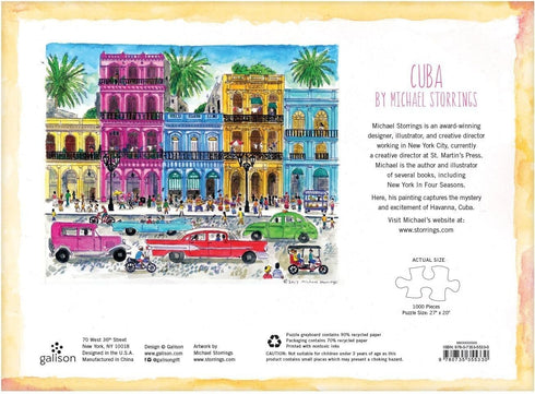 Galison Michael Storrings 1000 Piece Cuba Jigsaw Puzzle for Adults and Families, Illustrated Art Deco Scene