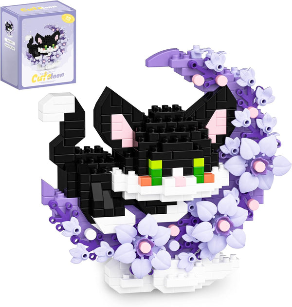 QISHOUTING Cat Micro Building Blocks with Flowers,Flowers Mini Building Set,Animal Micro Building