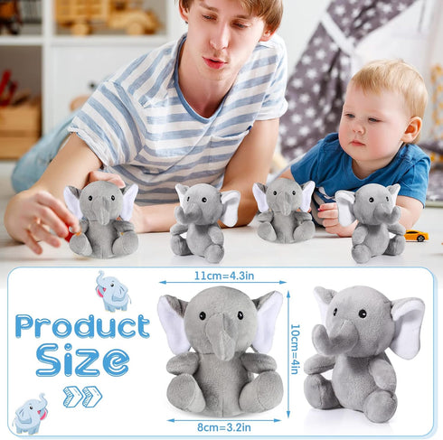 8 Pcs Plush Mini Elephant Stuffed Animal Toys 4 Inches Cute Soft Forest Elephant Toys for Baby Shower Birthday Party Christian Charity Donation Supplies(Grey)