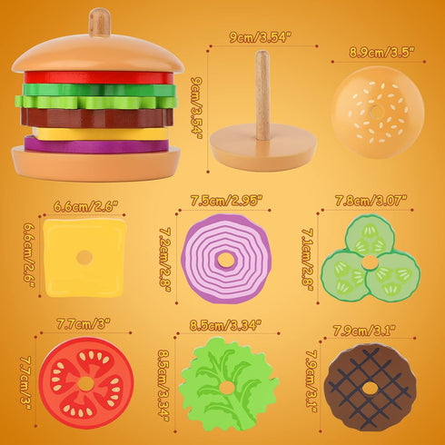 Montessori Toys for 3 Year Old - Wooden Burger Stacking Toys for Toddlers - Educational Fine Motor Skill Toy