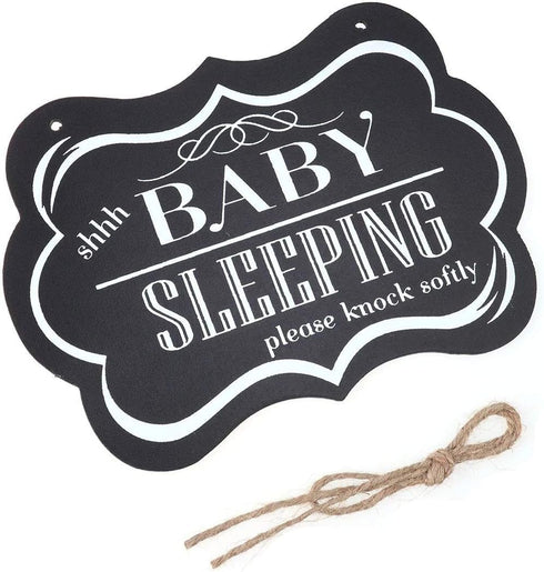 WINOMO Baby Sleeping Sign, "Shhh BABY SLEEPING" Please Knock Softly, Wood Decorative Nursery Hanging Plaque