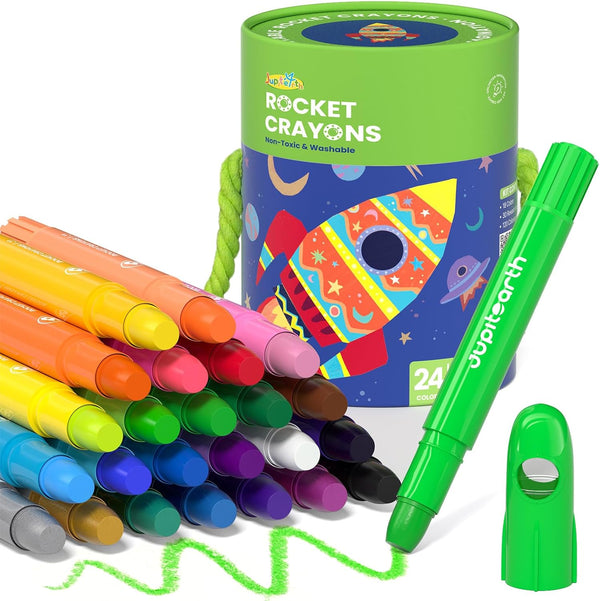 JUPITEARTH 24 Colors Twist Crayons for Toddlers 1-3, Non-Toxic Washable Crayons for