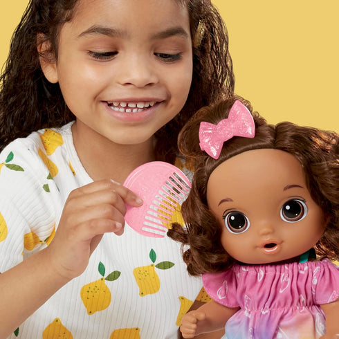 Baby Alive Fruity Sips Doll, Lemon, 12-inch Baby Doll Set with Drinks & Wets, Pretend Juicer for Kids