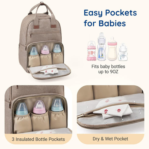mommore Backpack, Backpack Diaper Bag Large Baby Bag for Boy Girl Toddler with Changing Pad, Travel Essentials Diaper