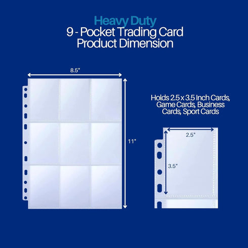 PERFORMORE 9-Pocket Trading Card Binder Sleeves, 3 Ring Binders, Plastic Top Loader Pages (25 Pack)