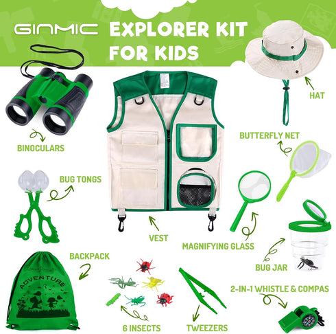 16 3-12 GINMIC Kids Explorer Kit & Bug Catching Kit, Pcs Outdoor Exploration Safari Kit for Kids Camping