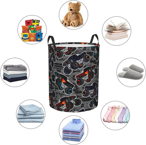 Gbuzozie 38l Monster Truck Boys Style Round Laundry Hamper Storage Basket Toys Clothes Organizer Bin For Home Bathroom