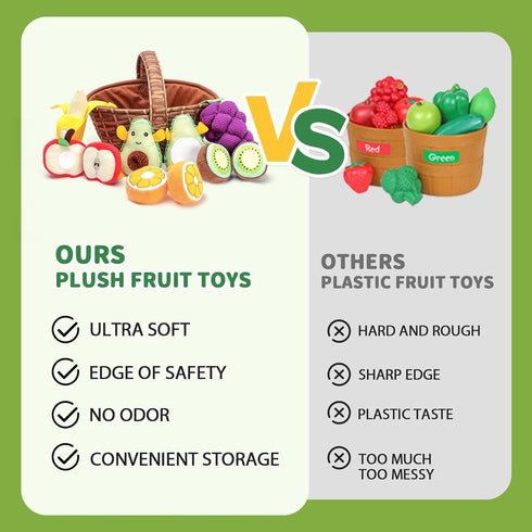 Set 1-3, 1 0-6-12 Jollybaby Plush Stuffed Cloth Fruit Food Toy for Toddler Soft Fruit Basket Montessori Sensory Toy