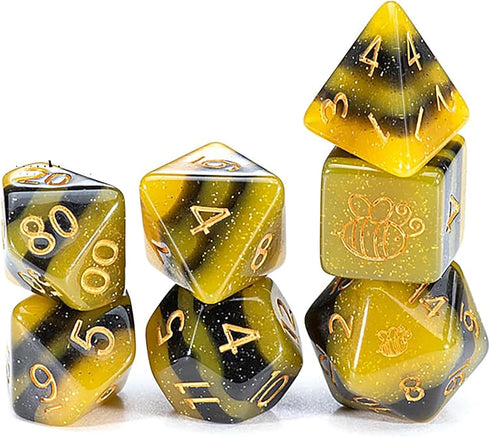 Gake Keeper Games & Dice: Sui Generis Electric Bumble Bee - Black & Yellow - 7 Piece Resin Dice Set