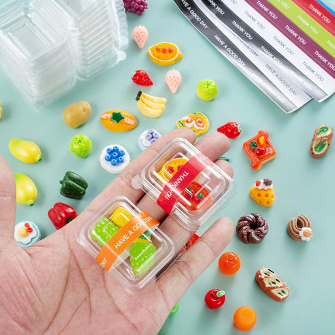 WEHOO 75Pcs Set Miniature Supermarket Food Lunch Box Dollhouse Kitchen Mini Takeaway Snacks Resin Fruit Crisper