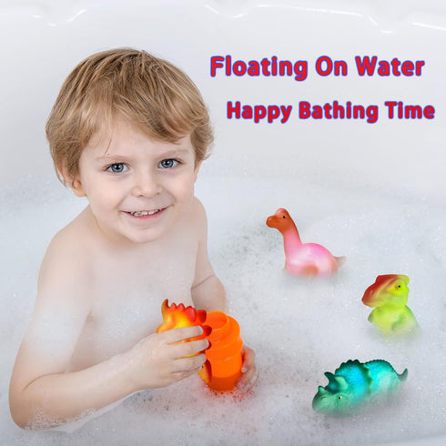 Light Up Bath Toys, 6 Packs Floating Dinosaur Bathtub Toys for Toddlers, No Hole Baby Bath Toys for Kids