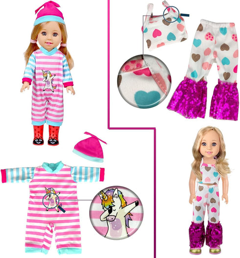 10-Sets Doll Clothes for American 14-inch Dolls, Handmade Outfits and Accessories, Christmas Gift