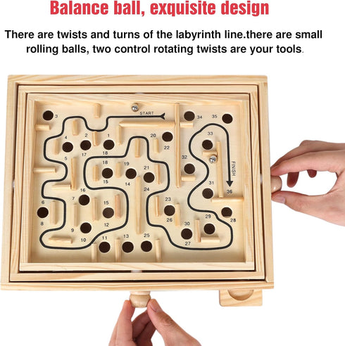 Wooden Labyrinth Game - Marble Ball Tilt Maze Board Game, Table Balance Game and Toy for Kids and Adults