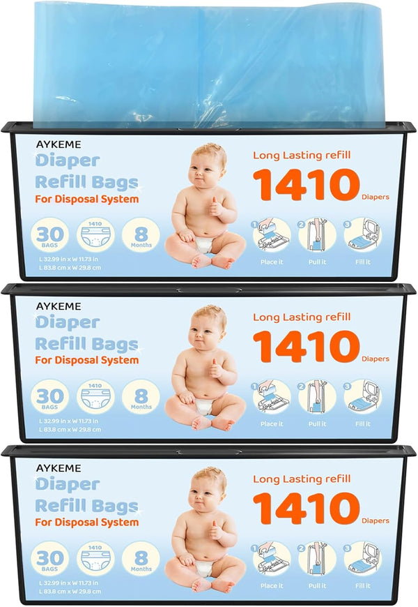 AYKEME 90 Bags Diaper Pail Refills Bags Compatible with Genie Easy Roll Signature