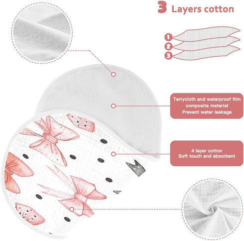YETTASBIN Bow Dots Muslin Baby Burp Cloth, Super Soft Absorbent Cotton Burp Rag Baby Bibs Feeding Cloth for Newborn