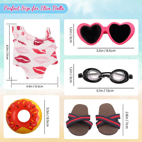 18 Inch Doll Swim Accessories Set - Passionate Beach Playset with Doll Bikini, Sunglasses, Goggles & Sandals