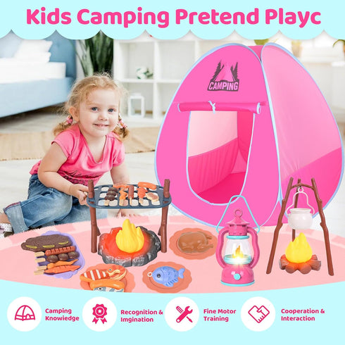 Set Set Set 3 4 5 Kids Camping with Play Tent,Campfire,Lantern,Indoor Outdoor Camping with Pop up Play Tent,Camping