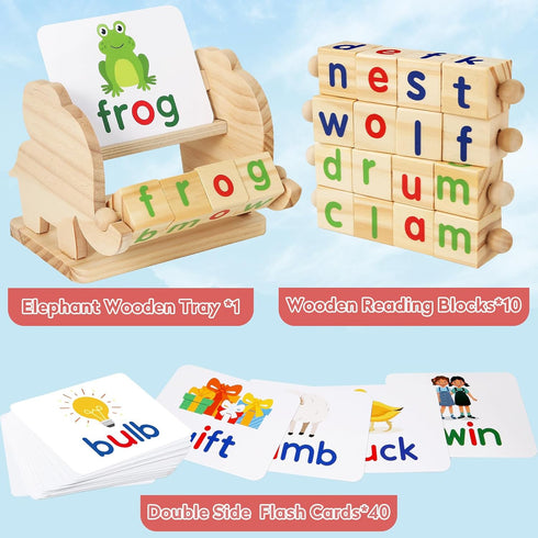 3 4 5 Montessori Learning and Educational Toys Gifts for Kids Years, Wooden Reading Blocks Toys, Preschool Kindergarten