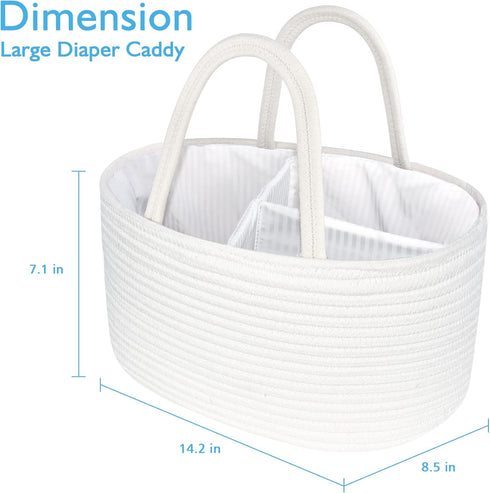 ABenkle Baby Diaper Caddy, Nursery Storage Bin and Car Organizer for Diapers Wipes, Cotton Rope Basket Changing Table
