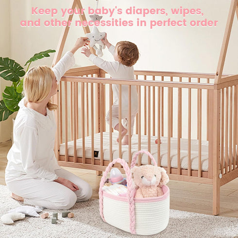 Baby Diaper Caddy, Portable Diaper Organizer for Changing Table, Car Travel Girls Shower Gifts Newborn Essentials
