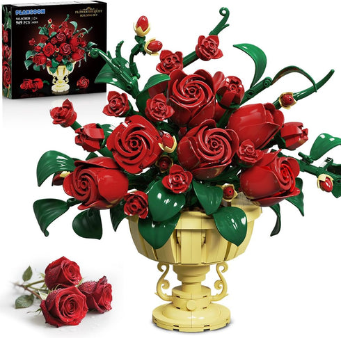 PLAXSOON Rose Flower Building Set, Mothers Day Botanicals Flowers Bouquet Building Block