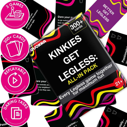 Pack 3 300+ QUOKKA Kinkies Get Legless All-in Adult Card Games in One Premium Box Betting, Dares, and Party Challenges