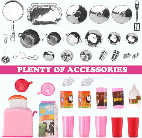 Doll Kitchen Playset for Kids - My Modern Mini Kitchen House with Realistic Lights & Sounds (4-in-1)