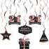 LINGTEER Happy 24th Birthday Decorations, 12Pcs Black & Rose Gold Swirls Streamer Set for 24 Years Old Bday Party