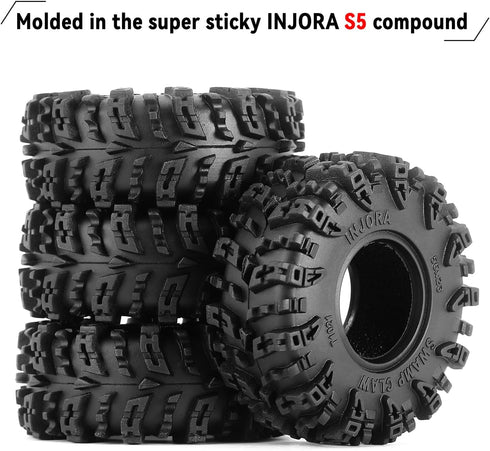 INJORA 1.0 Tires - S5 Swamp Claw Mud Terrain Tires for TRX4M AX24 SCX24 FCX24 1/18 1/24 RC Crawler Car