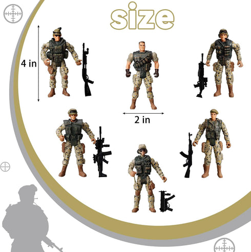 SCAHOW 6pcs 3 4 5 6 7+ Playsets Military Action Figures, Soldier Toys for Year Old Boys, Amy Men Action Figures