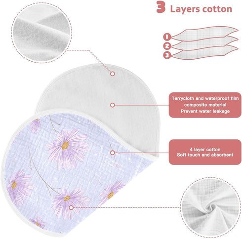 decor gift 4 Pack 22x11in Cotton Muslin Burp Cloth Soft Touch Daisy Flower Pastel Purple Cloths spit up rag for Gender