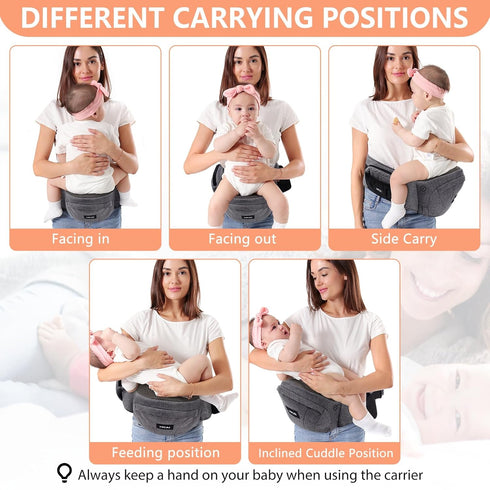 HKAI Baby Hip Carrier,Baby Carrier with Adjustable Waistband & Breathable Mesh, Ergonomic Carrier with Non-Slip Hip