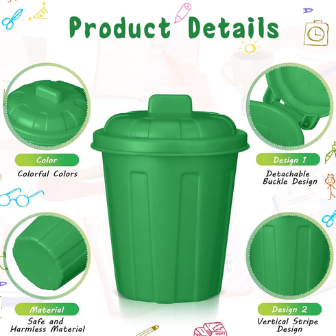 24 Zubebe Pcs Green Mini Trash Can Mini Toy Garbage Can Small Desktop Storage Bin with Lids for Trash Party Favor