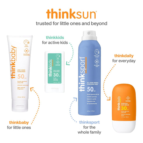 30 3 oz Thinkbaby SPF Mineral Baby Sunscreen, Clear Zinc Oxide, fl Natural, Water Resistant, Kids & Toddler Sun