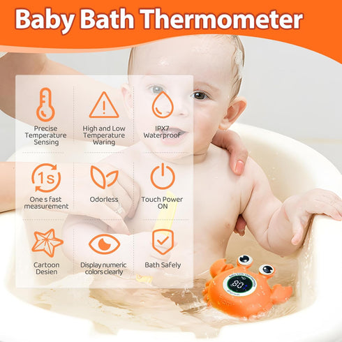 Baby Bath Thermometer, Newborn Swimming Safety Toy, Bathtub Water Thermometer with LED Display Warning