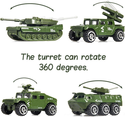 18 Pack Die-cast Military Vehicles Sets, 6 Pack Assorted Alloy Metal Models and 12 Pack Soldier Army Men