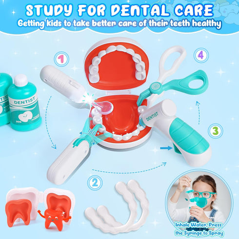 Set 3-5, Dentist Play Toy for Kids, Pretend Play Medical Toy Dentist Cart, Dental Toy with Fake Teeth, Doctor Toy