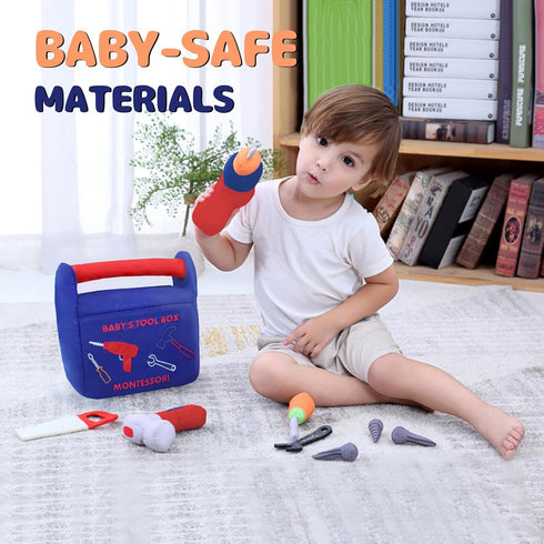 10-Piece Playset, Hammer, My First Tool Box Baby, Soft Plush Sensory Baby Tool with Electric Drill, Saw, Wrench