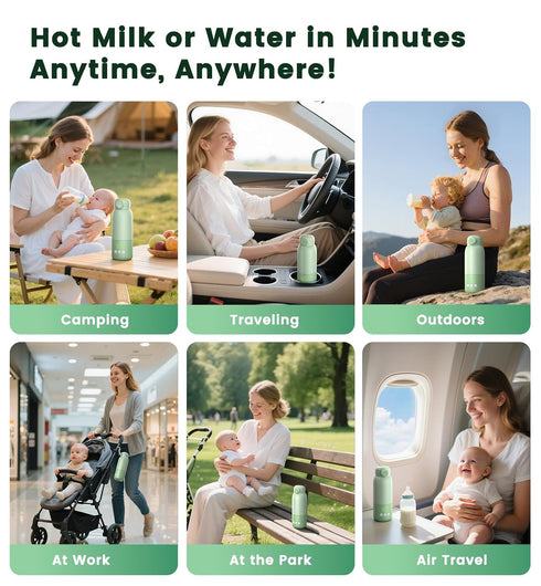 12oz 80W 316 11400mAh Portable Bottle Warmer for Travel Fast Heating, Stainless Steel, Rechargeable Precise Temp