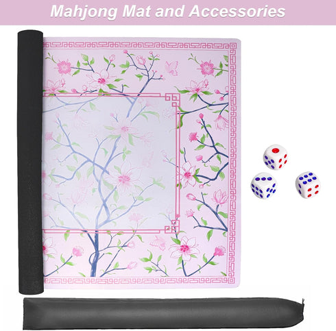 (31.5x31.5) Jongyance Pink Printed Mahjong Mat with Black Carrying Bag, Anti-Slip, Noise-Reducing, Mahjong Table Mat