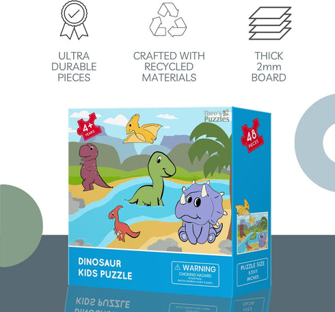 Dinosaur Kids Puzzle - Fun 48-Piece Jigsaw with Diverse Dinosaur, Rivers, and Volcano Scenery for Ages 4+
