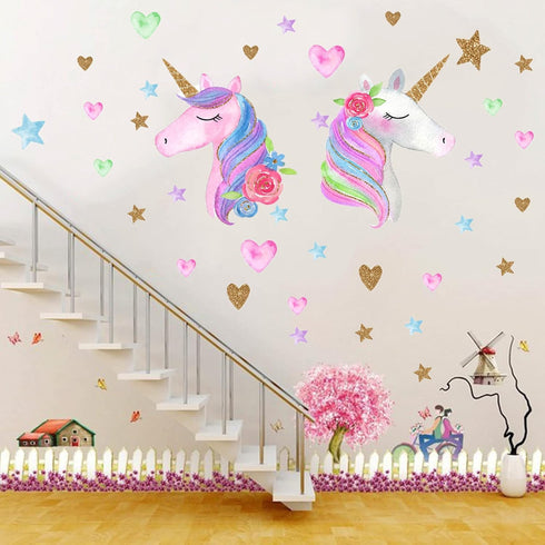 Unicorn Wall Decal, Large Size Unicorn Wall Sticker Decor for Girls Kids Bedroom Birthday Party